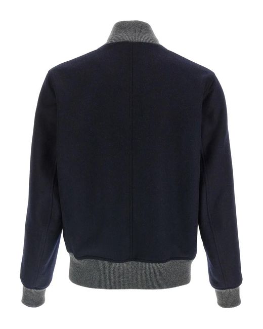 Brunello Cucinelli Blue Wool Bomber Jacket for men