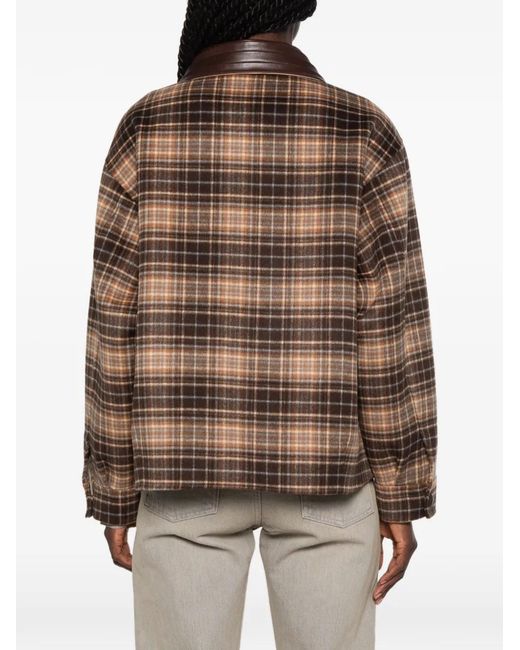 Sandro Brown Checked Leather-Collar Jacket