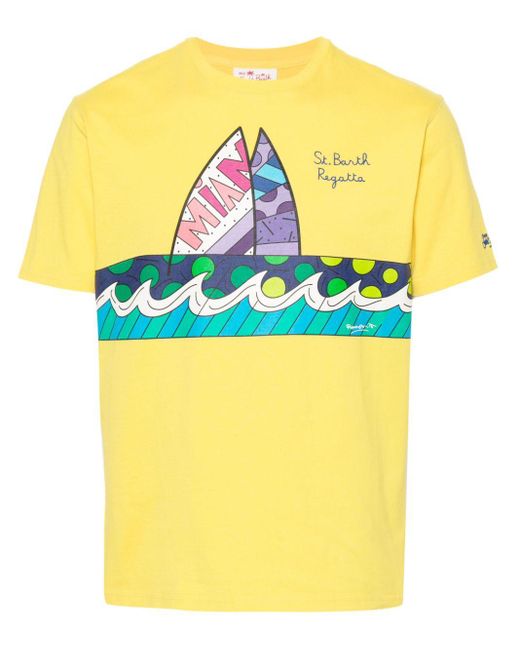 Mc2 Saint Barth X Britto T-Shirt mit Surfboard-Print in Yellow für Herren