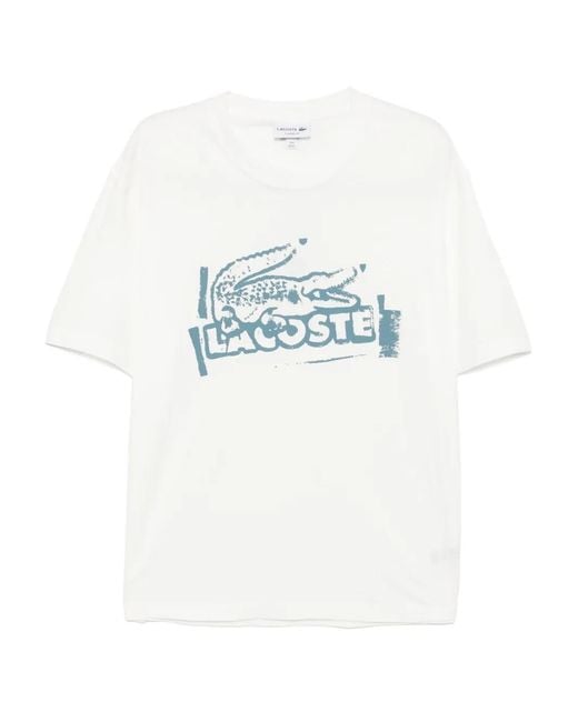 Lacoste White Cotton Printed T-Shirt for men