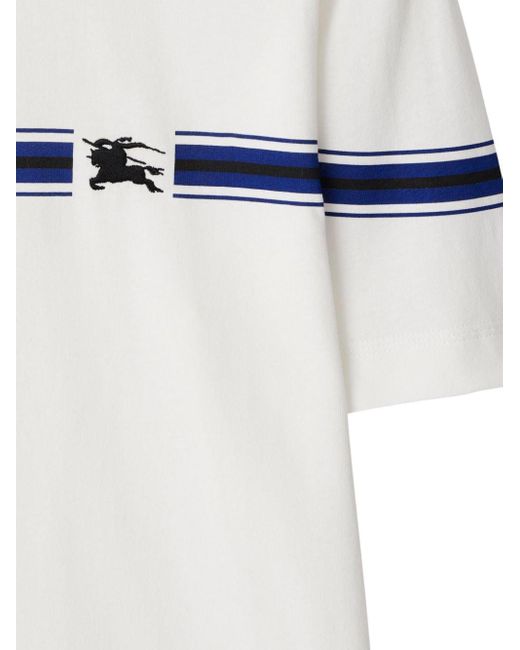 Burberry White Striped-detail Cotton T-shirt for men