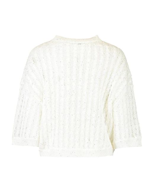 Brunello Cucinelli White Button Cable-knit Cardigan