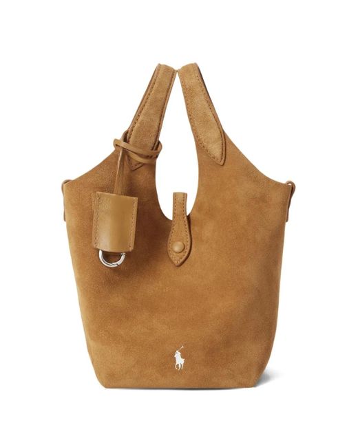 Polo Ralph Lauren Brown Small Polo Play Suede Tote Bag