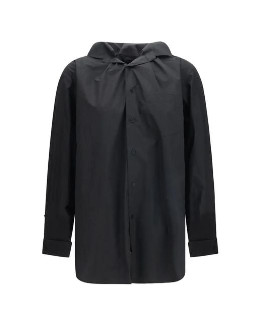 ALAINPAUL Black Chemise À Col Élastiqué Et Manches Longues
