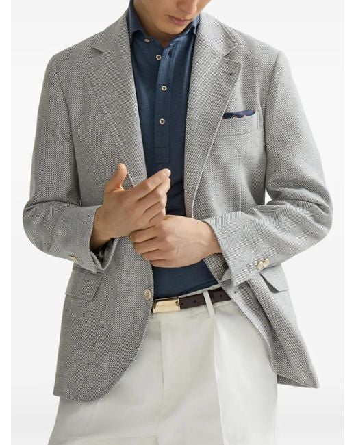 Brunello Cucinelli Gray Wool, Alpaca And Silk Chevron Deconstructed Blazer for men