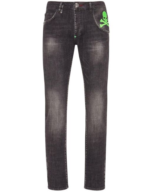 Philipp Plein Straight Jeans Met Doodskopprint in het Gray voor heren