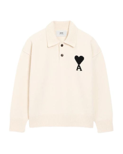 AMI Natural Ami De Coeur Wool Polo Shirt