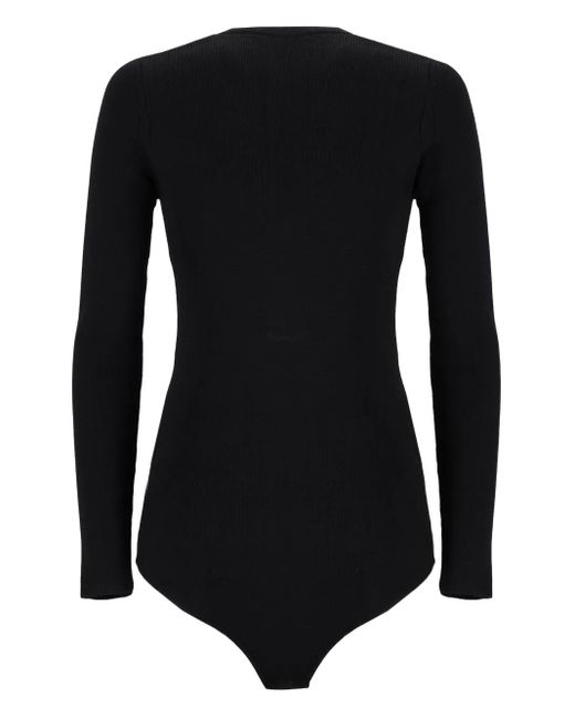 Laneus Black Ribbed V-Neck Buttoned Bodie
