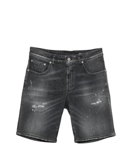 Dondup Gray Derick Distressed Paint-Splatter Shorts for men