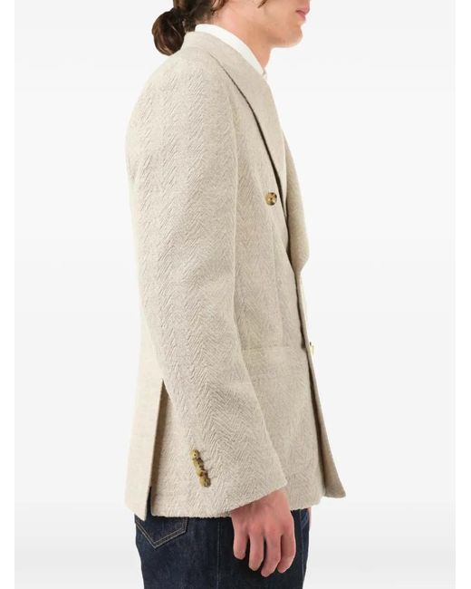 Al Duca D'aosta Natural Double-Breasted Herringbone Blazer for men