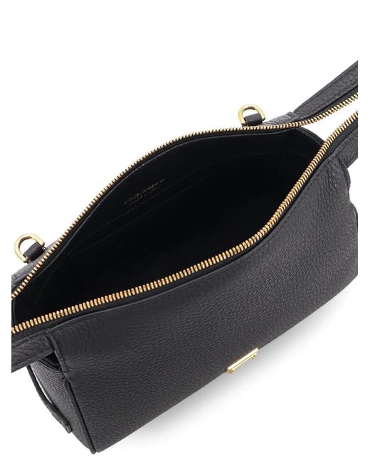 Dolce & Gabbana Black Sac Porté Épaule Grainé À Plaque Logo