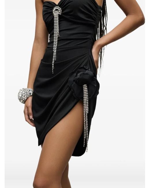 Area Black Crystal-Embellished Draped Mini Dress