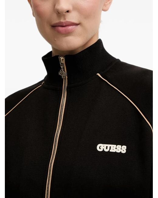 Guess Black Logo-Patch Zip-Up Track Jacket