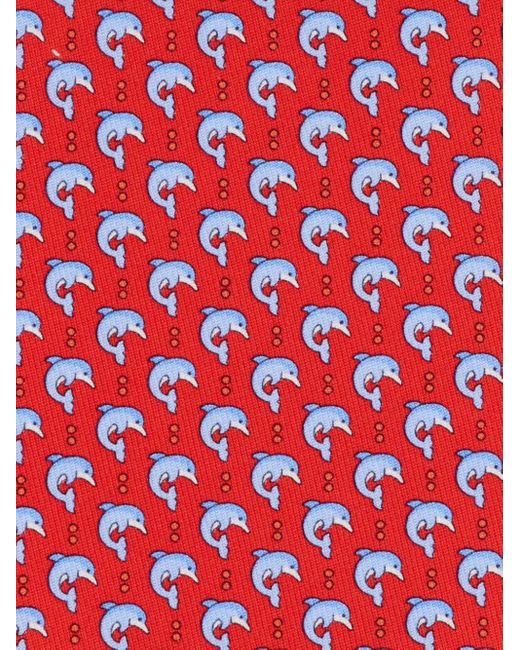 Cravate en soie à imprimé dauphin Ferragamo pour homme en coloris Red