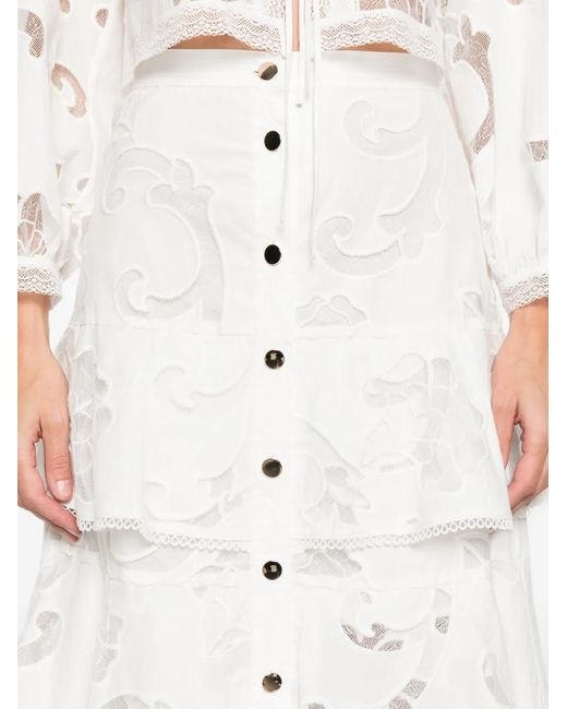 Sandro White Button A-Line Midi Skirt