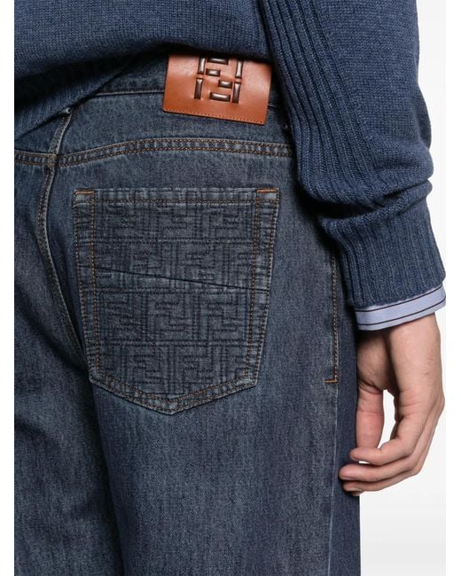 Fendi Blue Padded Straight Bootcut Jeans for men