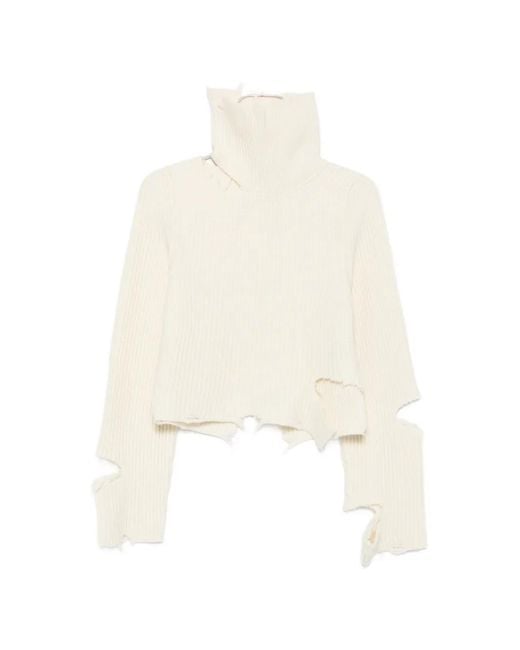 Haikure White Distressed-Effect Ribbed-Knit Sweater