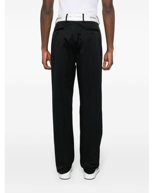 Palm Angels Black Contrasting-waistband Tapered Trousers for men