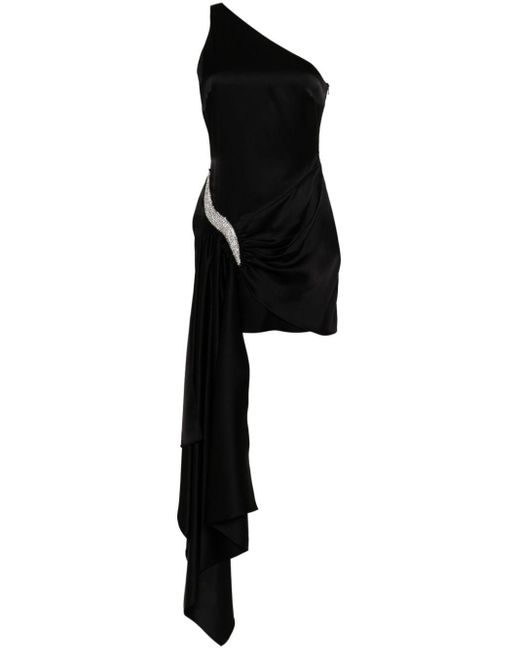 David Koma Black One-shoulder Satin Mini Dress