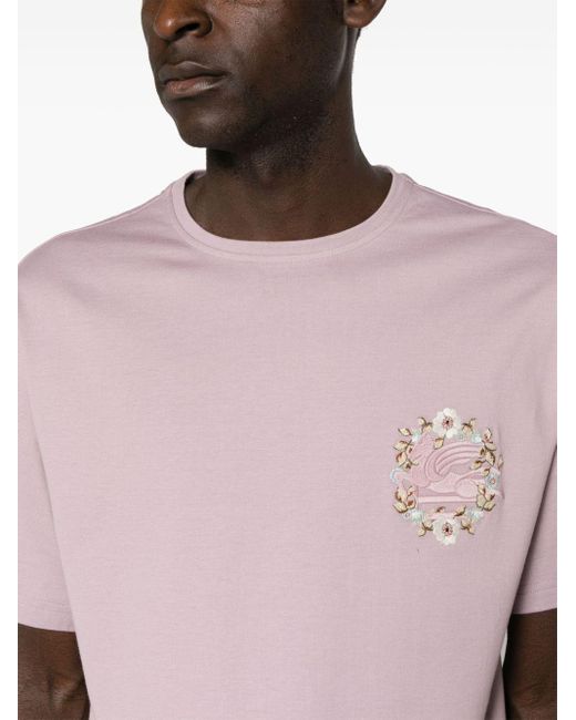 Etro T-Shirt mit Pegaso-Stickerei in Pink für Herren