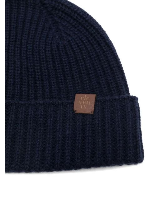 Eleventy Blue Ribbed-Knit Beanie for men