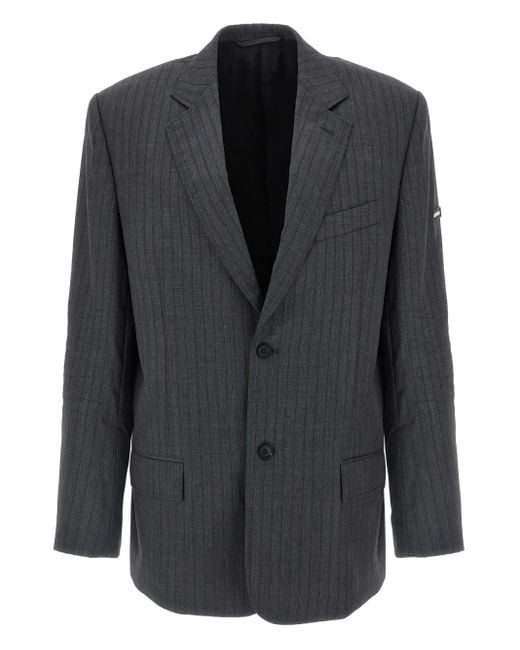 Balenciaga Black Single-Breasted Pinstripe Blazer for men