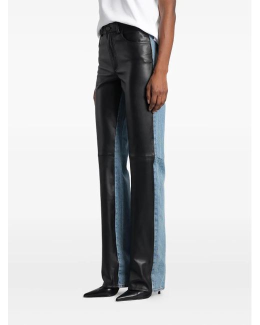 Haikure Black Leather-Panel Jeans