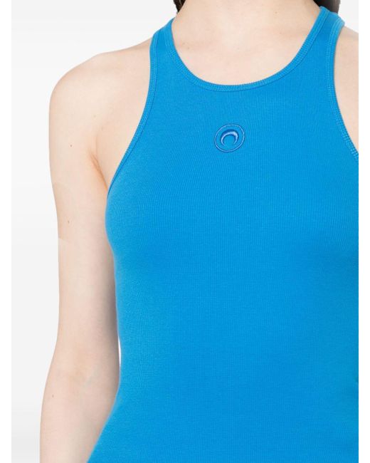 MARINE SERRE Blue Crescent Moon-embroidered Tank Top