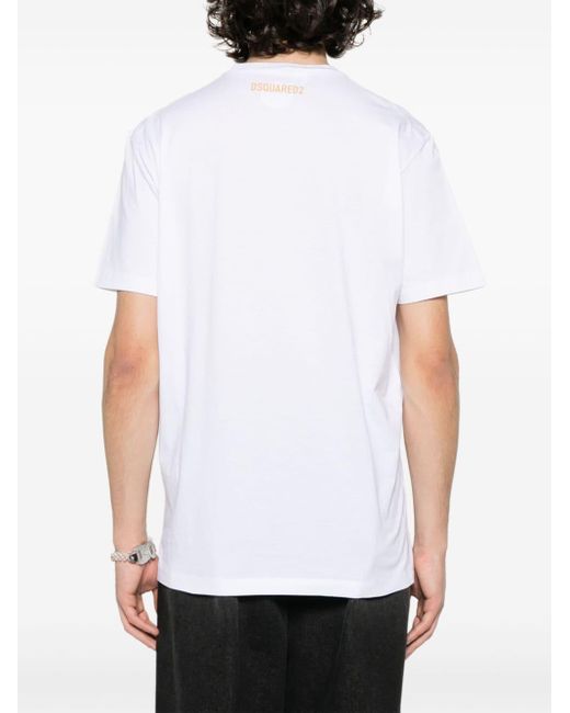 DSquared² White Slogan-Print Cotton T-Shirt for men