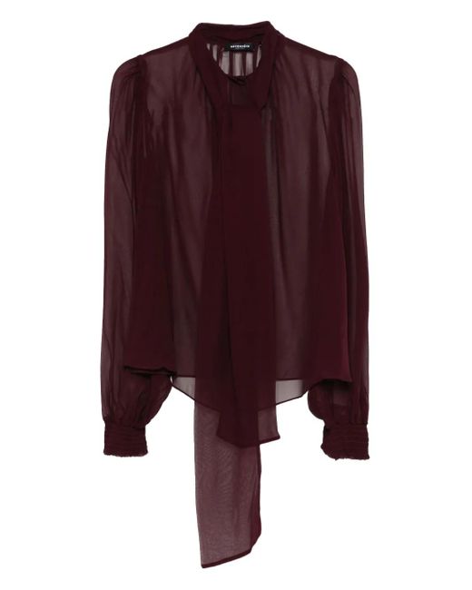retroféte Purple Tie-Neck Long-Sleeve Top