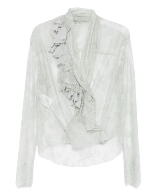 Alberta Ferretti White Lace Ruffled Top