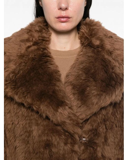 Max Mara Brown Double-Breasted Faux-Fur Jacket