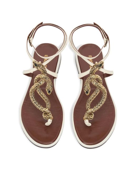 Roberto Cavalli White Snake-Motif Flat Sandals