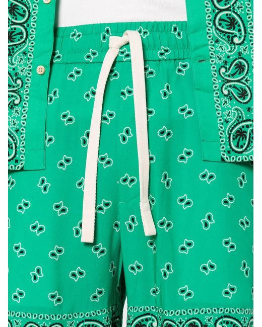 Palm Angels Green Bermuda Shorts With Logo for men