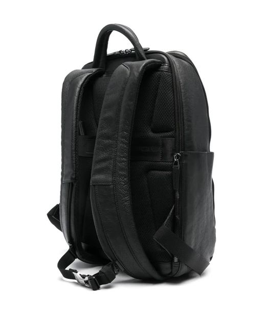 Piquadro Black Leather Top-Handle Backpack for men
