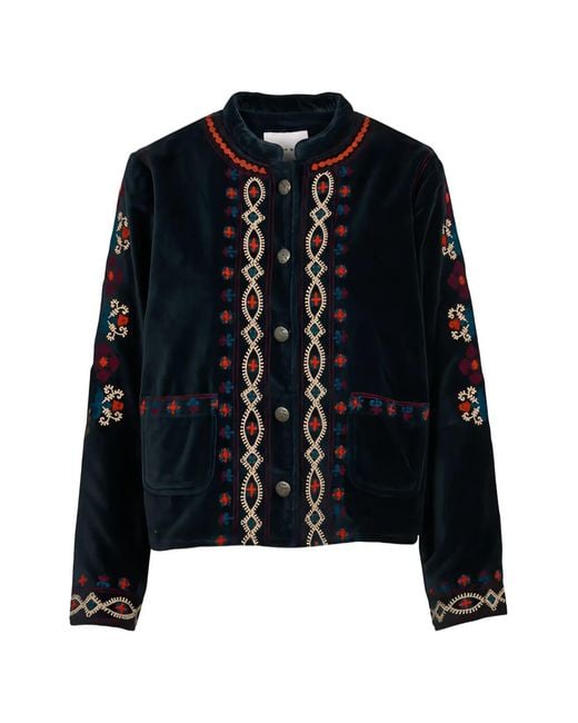 MAISON HOTEL Black Breton Embroidered Velvet Blazer