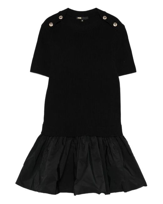 Maje Black Bubble-Hem Short-Sleeve Mini Dress