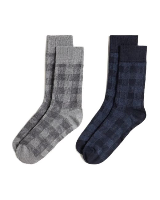 Woolrich Blue Check-Pattern Socks (Pack Of Two) for men