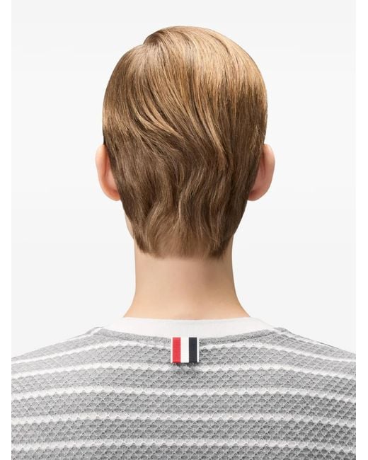 Thom Browne Gray Striped Honeycomb-Rib T-Shirt