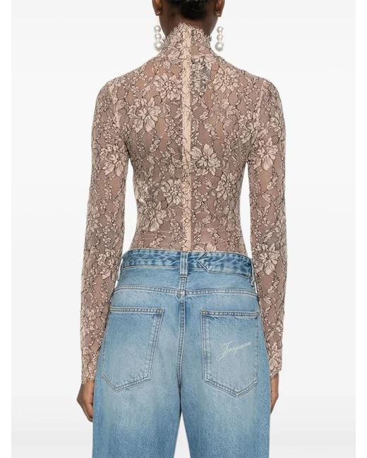 Valentino Garavani Natural Floral-Lace High-Neck Bodysuit