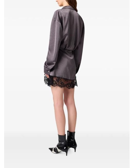 MSGM Purple Lace-Trim Wrap Mini Dress