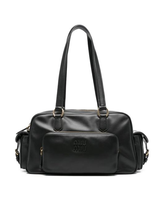 Sac Cabas En Cuir Miu Miu en coloris Black