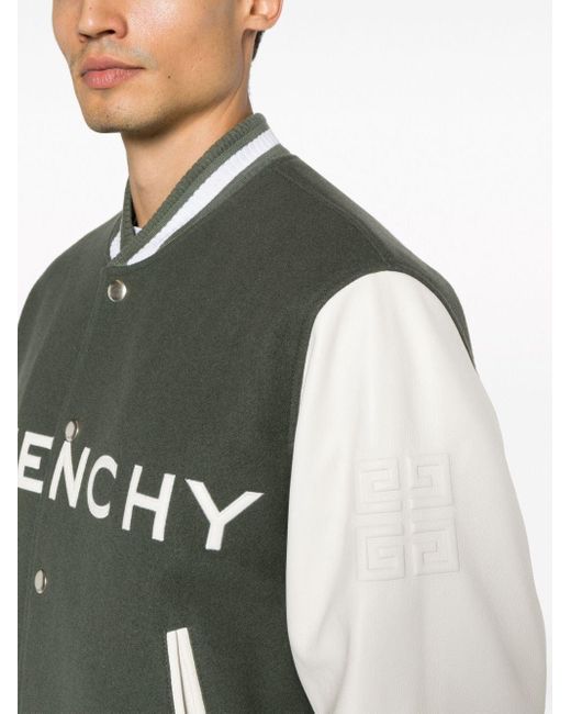 Givenchy Green Logo-embroidered Button-up Varsity Jacket for men