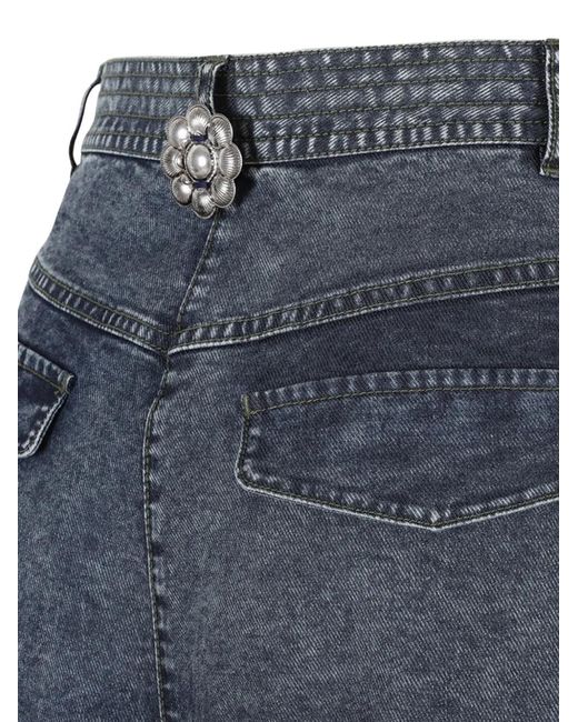 Hui Milano Blue Heather Frayed Pleated-Denim Shorts
