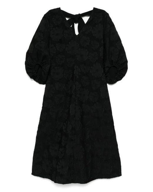 Stine Goya Black 3/4 Volume-Sleeved Midi Dress