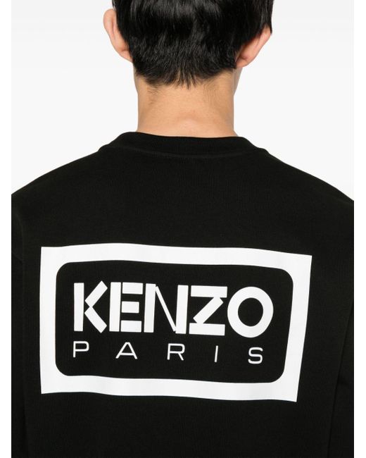 KENZO Black Logo-embroidered Cotton Sweatshirt for men