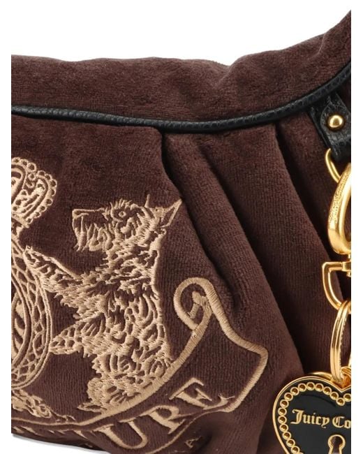 Juicy Couture Brown Crest-Embroidery Velour Shoulder Bag