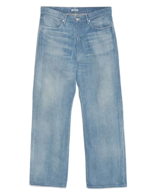 Auralee Blue Faded Selvedge Jeans for men