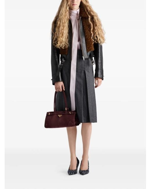Prada Brown Panelled Leather And Shearling Jacket