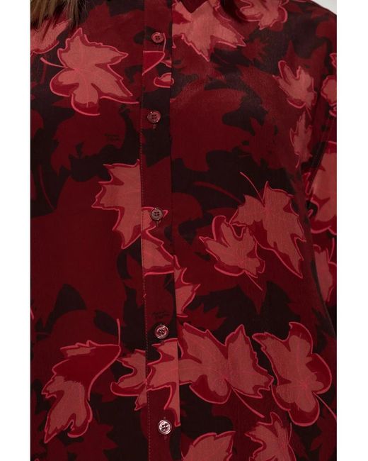 Maison Kitsuné Red Leaf-Print Shirt